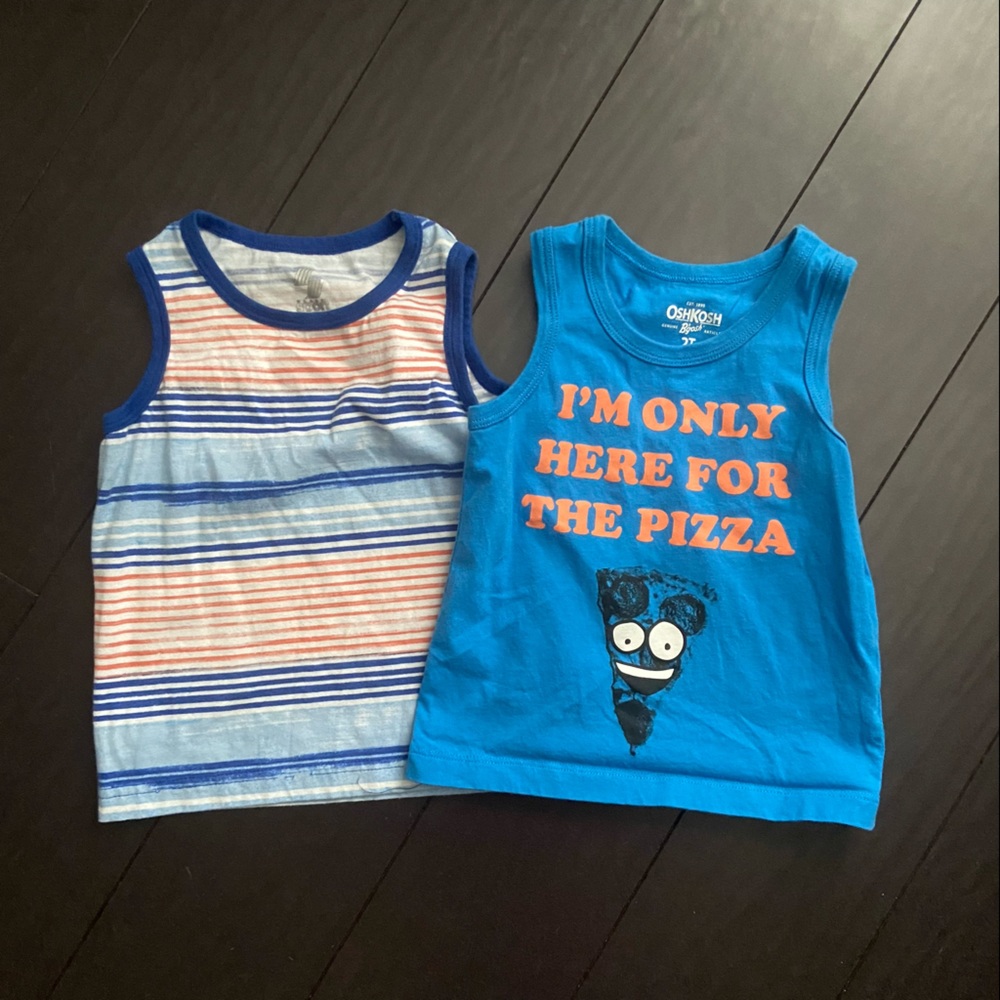 Oshkosh B’gosh & the children’s place blue stripe & pizza tanks size 18-24M
